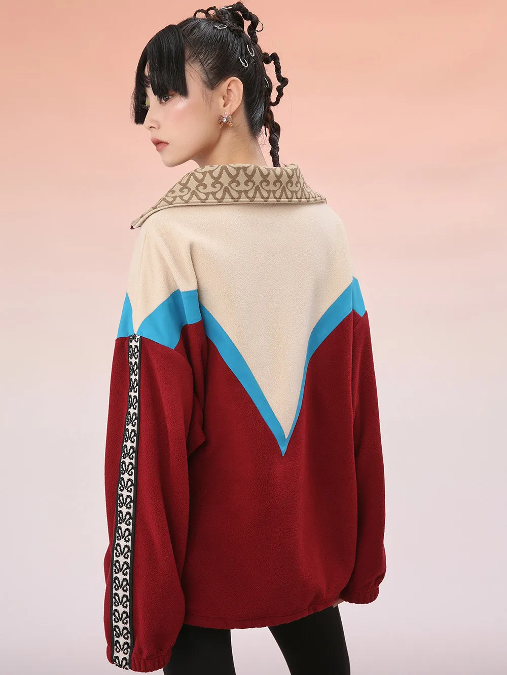 MUKZIN Classic Blue and Red Collocation Loose Hoodie Jacket sold by Muzkin product image thumbnail 5