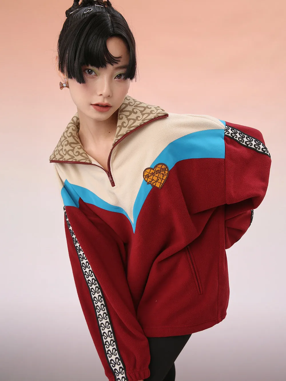 MUKZIN Classic Blue and Red Collocation Loose Hoodie Jacket sold by Muzkin product image thumbnail 3