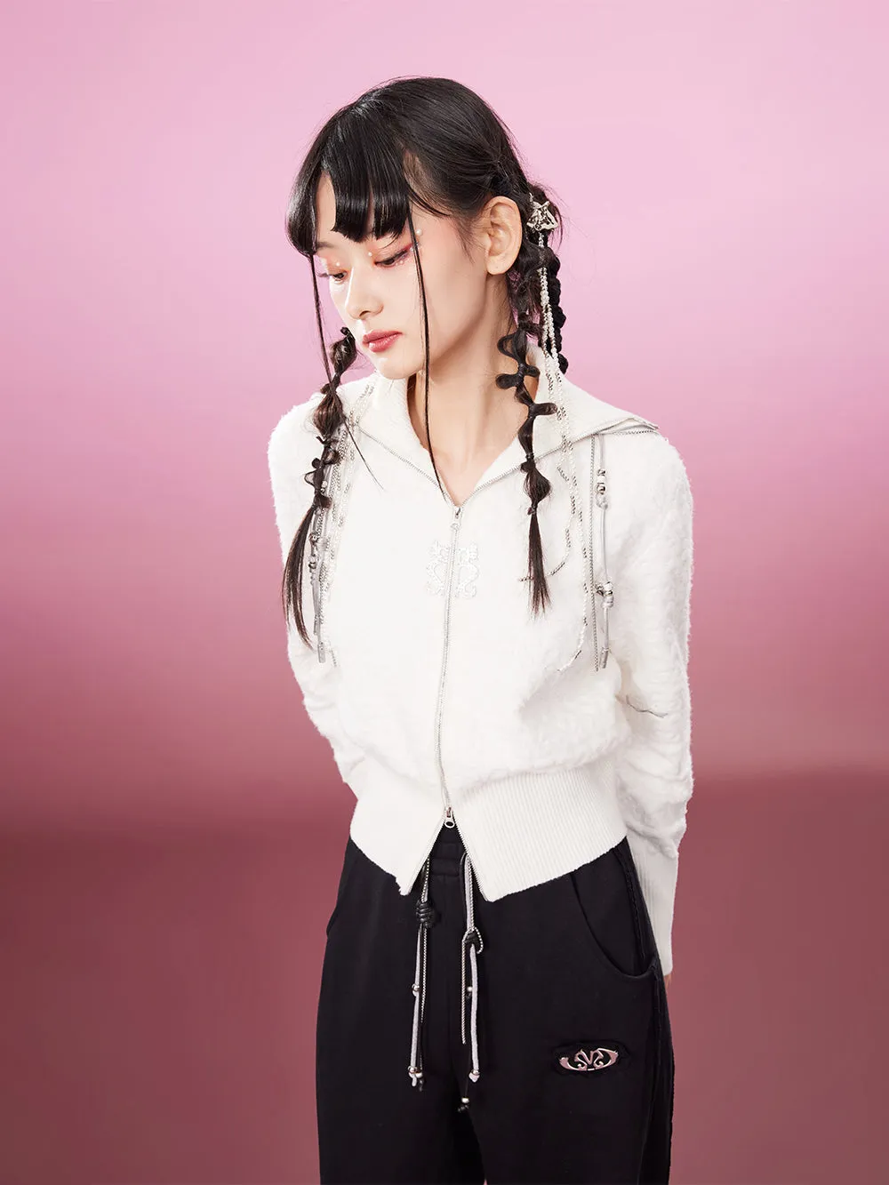 MUKZIN Jacquard Soft White Casual Age-reducing Cardigan Sweater sold by Muzkin product image thumbnail 2