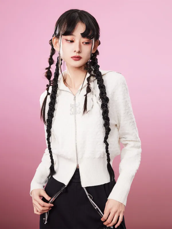 MUKZIN Jacquard Soft White Casual Age-reducing Cardigan Sweater sold by Muzkin