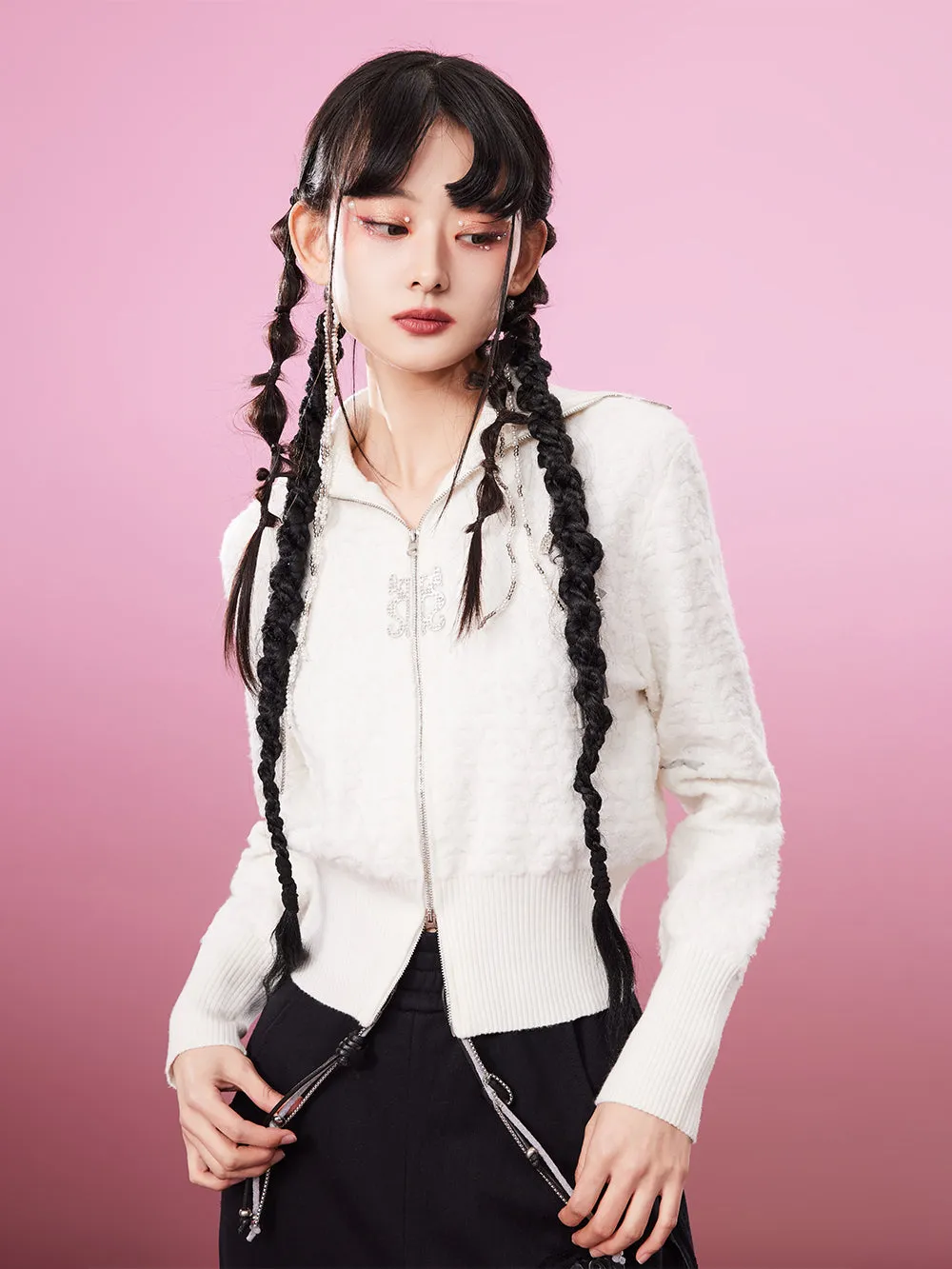 MUKZIN Jacquard Soft White Casual Age-reducing Cardigan Sweater sold by Muzkin