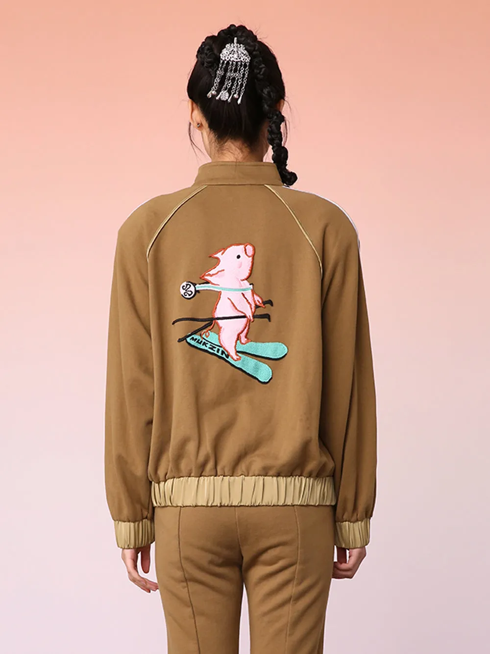 MUKZIN Khaki Oversized Track Jacket with Side Webbing sold by Muzkin product image thumbnail 5