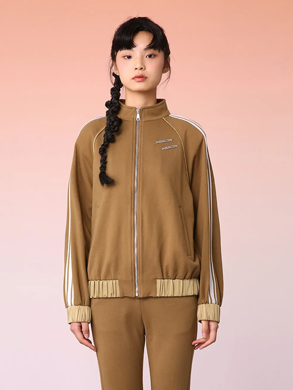 MUKZIN Khaki Oversized Track Jacket with Side Webbing sold by Muzkin