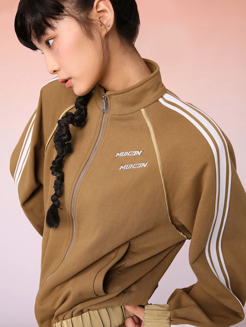 MUKZIN Khaki Oversized Track Jacket with Side Webbing sold by Muzkin product image thumbnail 2