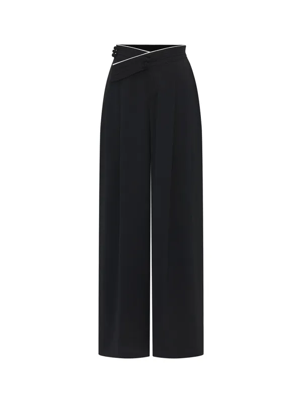 MUKZIN Black Loose Suit Pants with Crossover Design at the Waist sold by Muzkin
