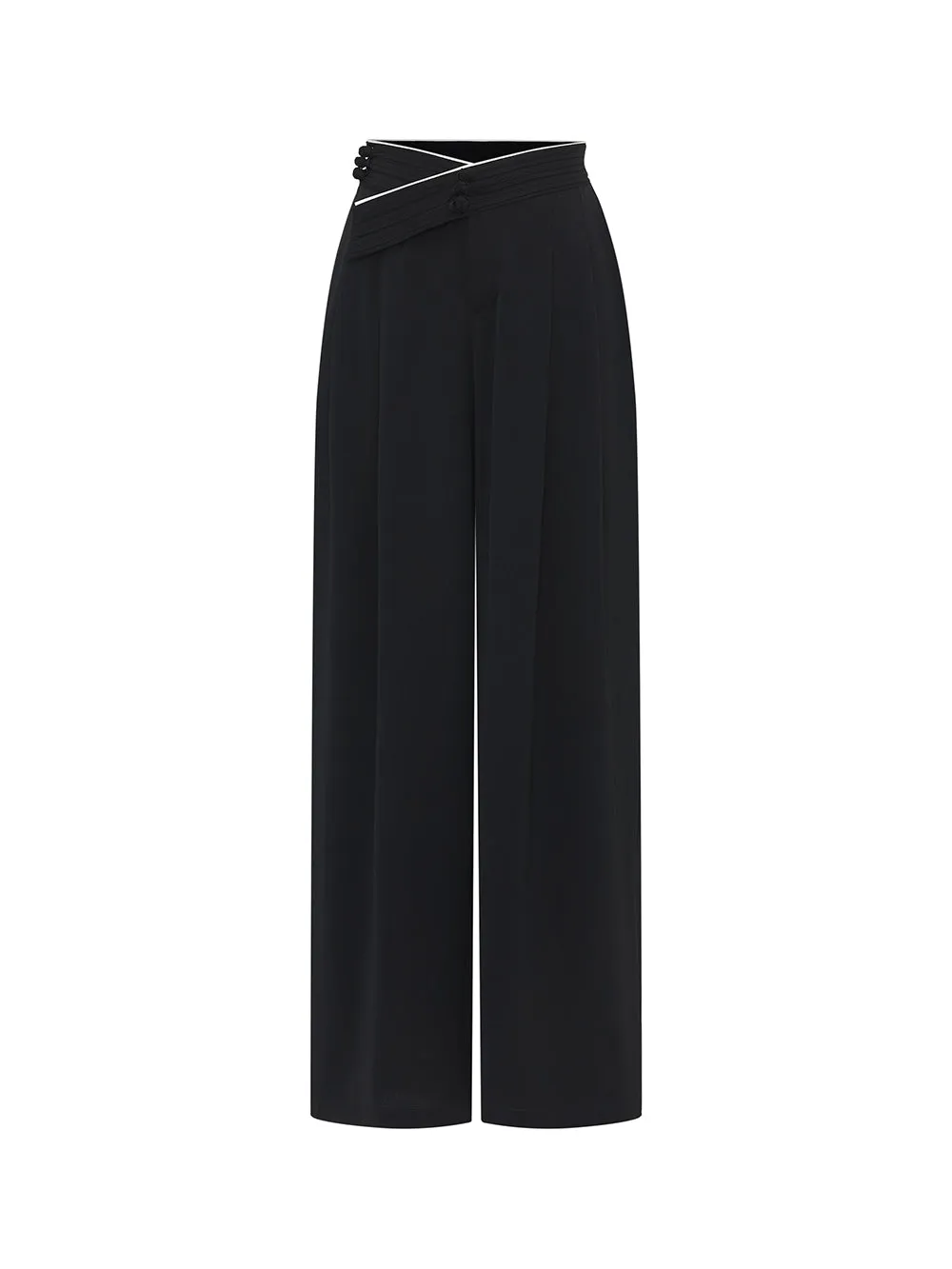 MUKZIN Black Loose Suit Pants with Crossover Design at the Waist sold by Muzkin