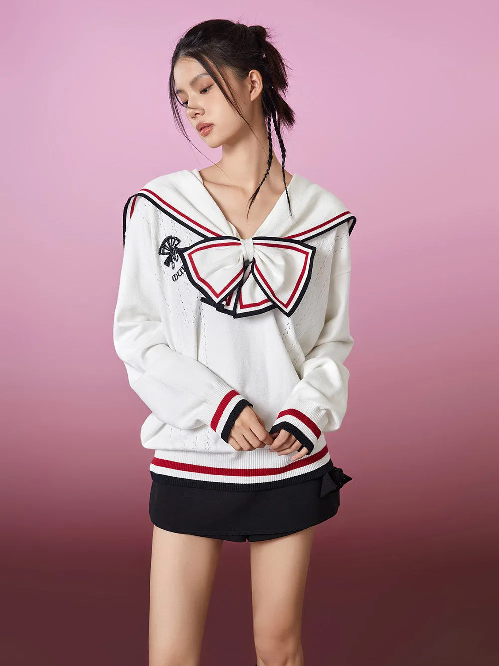 MUKZIN Bow Tie Sailor Collar Knit Sweater sold by Muzkin product image thumbnail 2