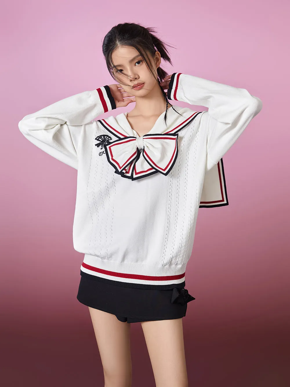 MUKZIN Bow Tie Sailor Collar Knit Sweater sold by Muzkin