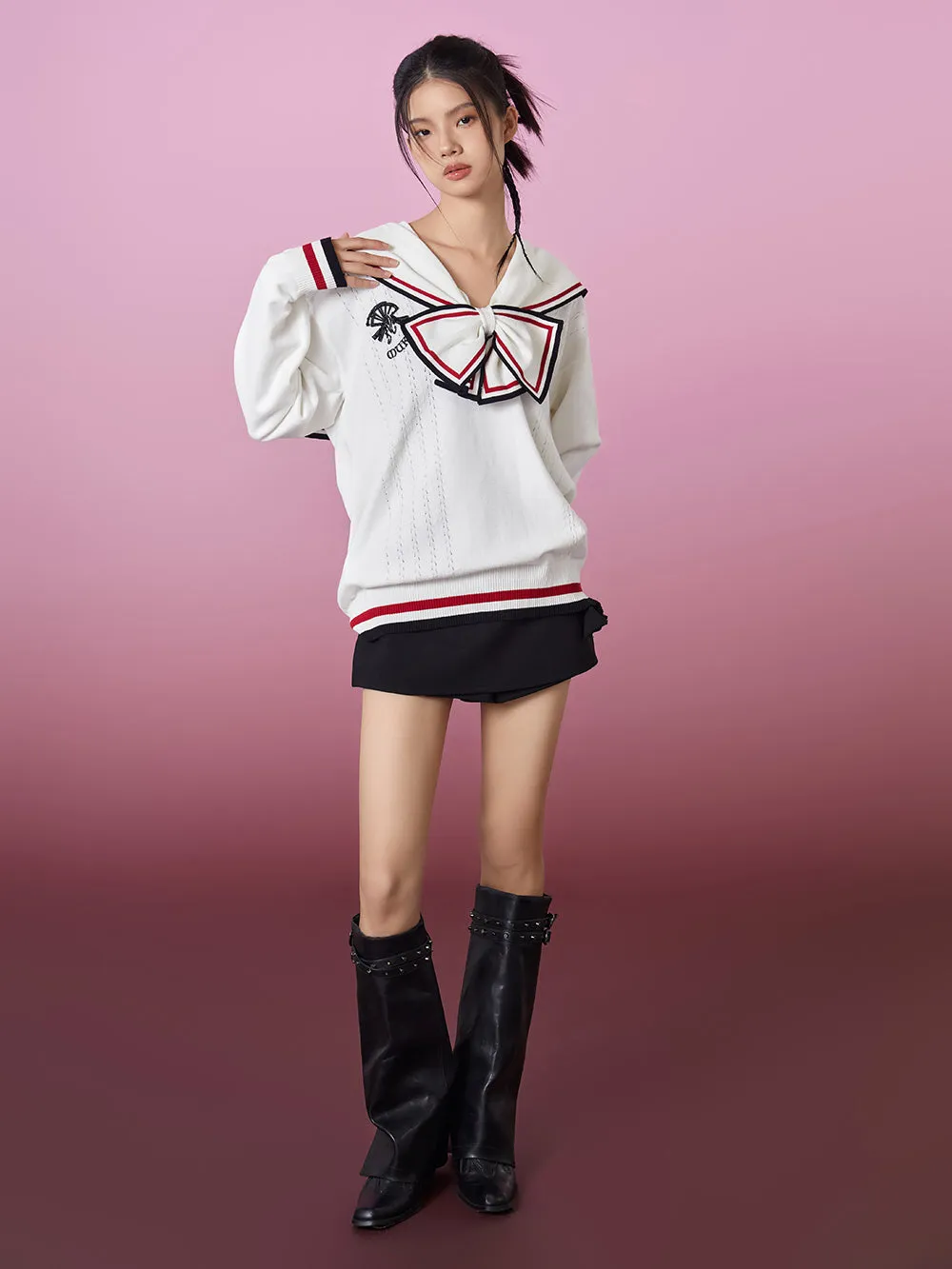 MUKZIN Bow Tie Sailor Collar Knit Sweater sold by Muzkin product image thumbnail 3