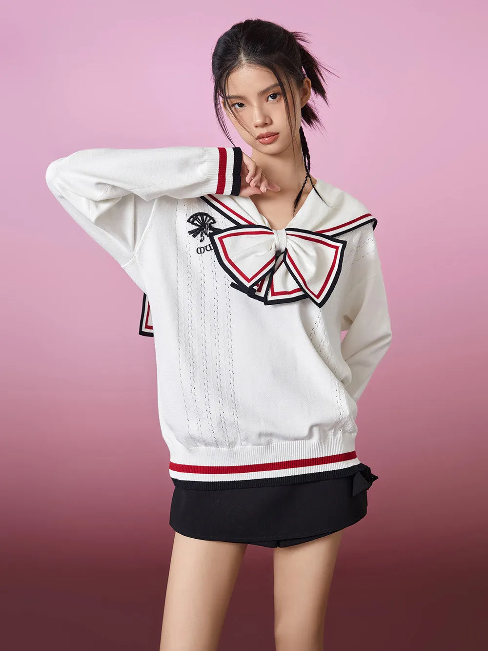 MUKZIN Bow Tie Sailor Collar Knit Sweater sold by Muzkin product image thumbnail 5