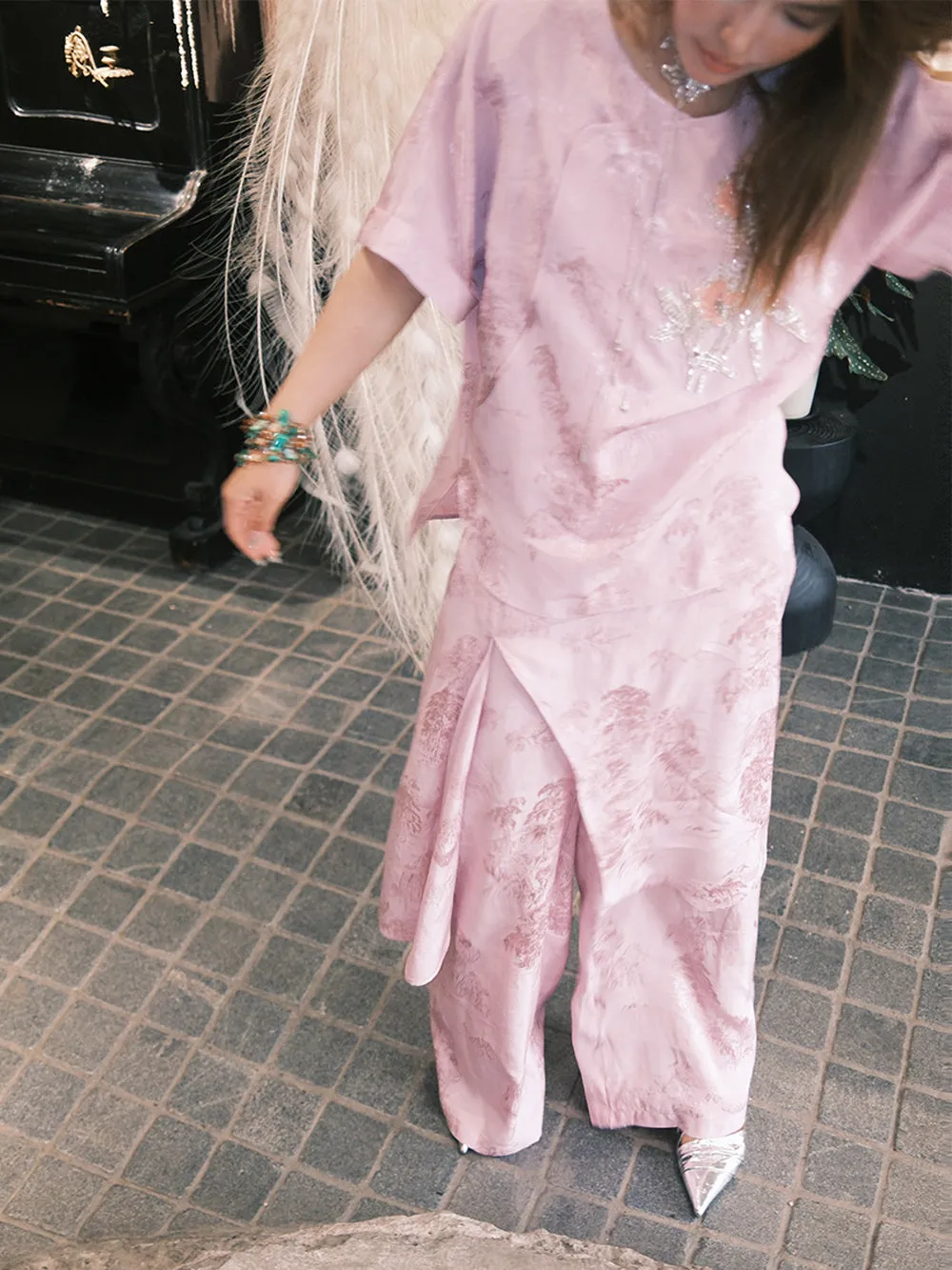 MUKZIN“Capsule Collection”Pink Jacquard Loose - fitting Long Pants sold by Muzkin product image thumbnail 2