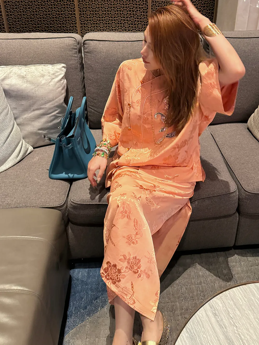 MUKZIN“Capsule Collection”Jacquard Embroidered Chinese - style Midi Skirt sold by Muzkin