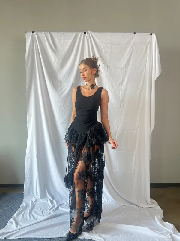 MUKTANK×Jqwention Black lace dress sold by Muzkin