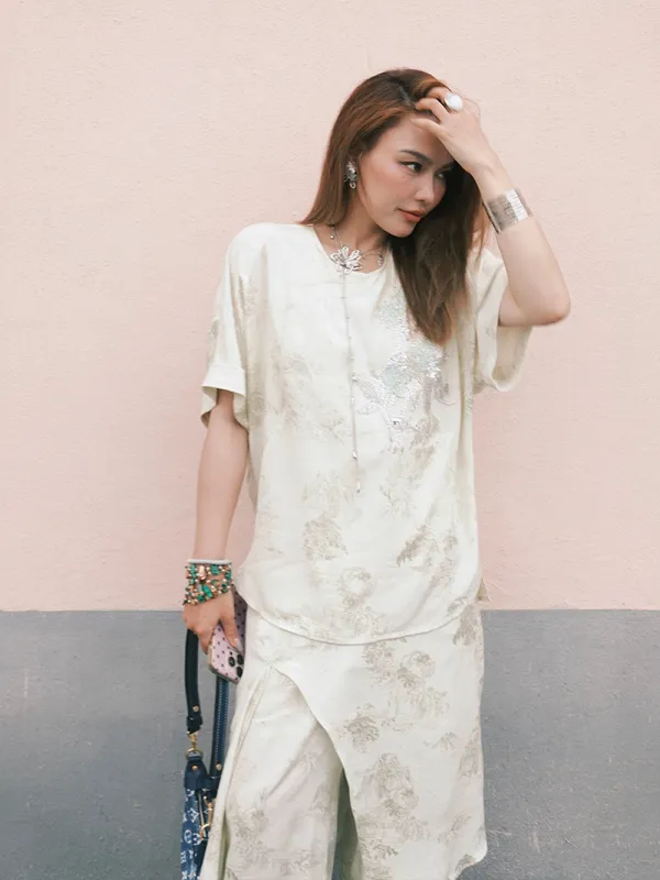 MUKZIN“Capsule Collection”Off - White Jacquard Loose Top sold by Muzkin