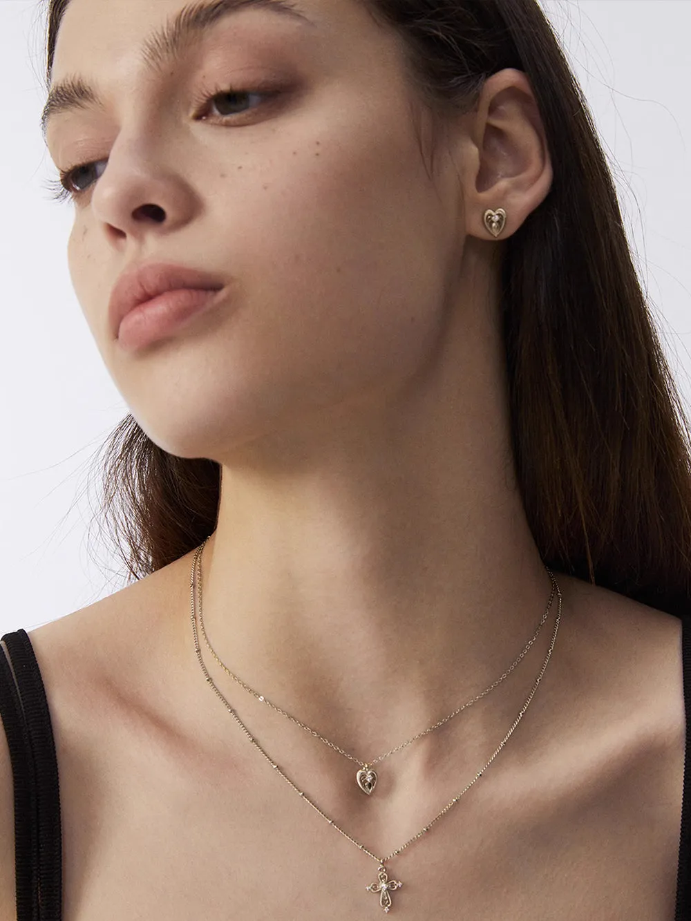 MUKTANK×SUN HUNTERCross and heart double-layer necklace sold by Muzkin product image thumbnail 4