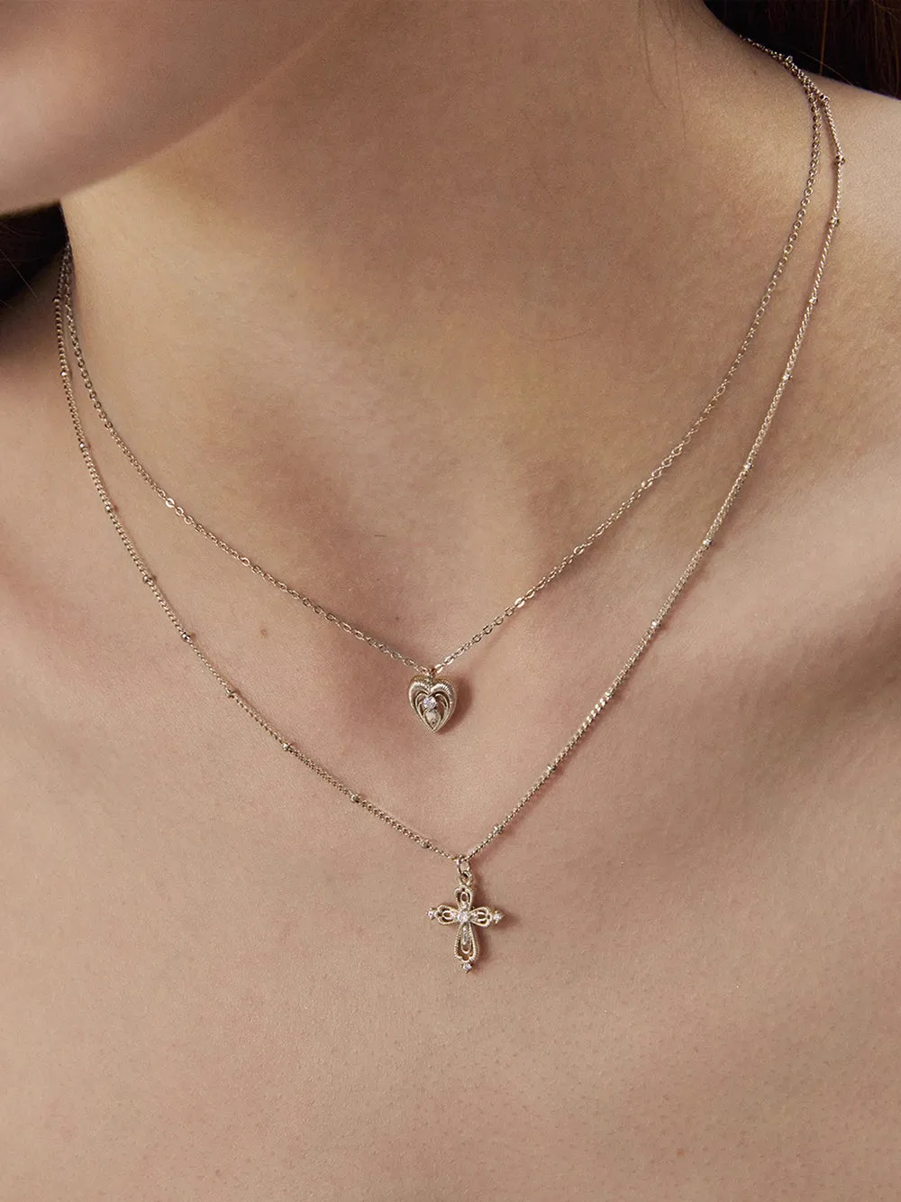 MUKTANK×SUN HUNTERCross and heart double-layer necklace sold by Muzkin product image thumbnail 2