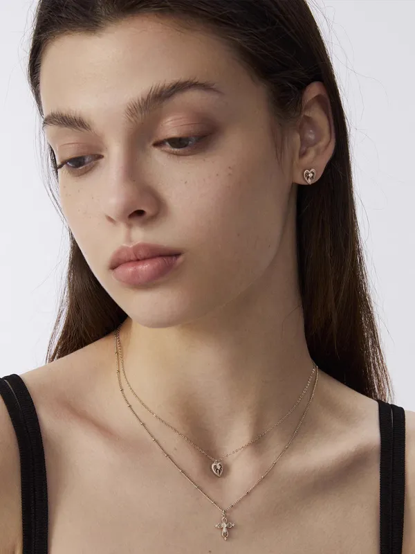 MUKTANK×SUN HUNTERCross and heart double-layer necklace sold by Muzkin