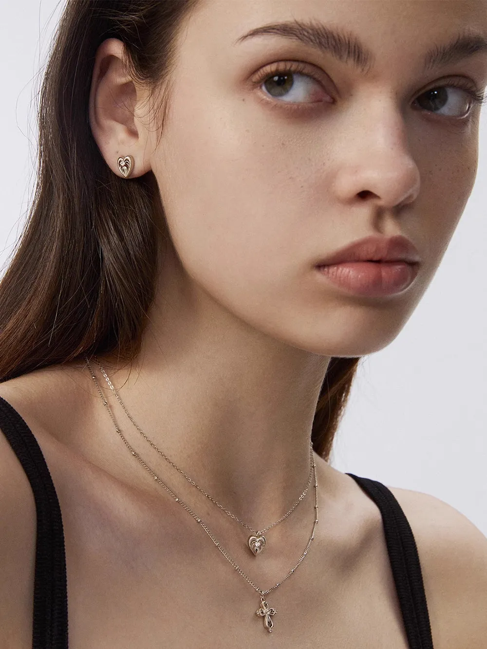 MUKTANK×SUN HUNTERCross and heart double-layer necklace sold by Muzkin product image thumbnail 5