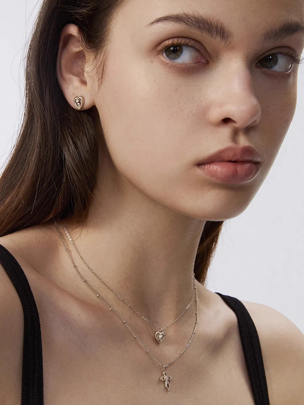 MUKTANK×SUN HUNTERCross and heart double-layer necklace sold by Muzkin product image thumbnail 3