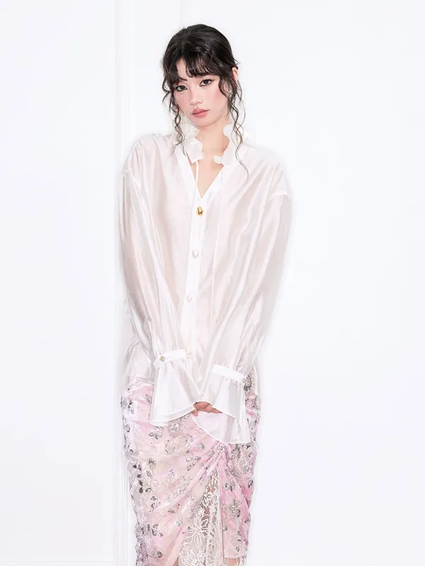 MUKZIN“Realm of Ethereal Mist”Tencel Soft - Light Pearl White Shirt sold by Muzkin