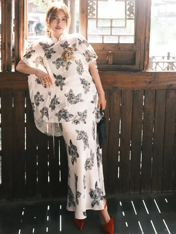 MUKZIN“Capsule Collection”"Kunlun Snow-Brewing" Peony Jacquard Neo-Chinese Skirt sold by Muzkin