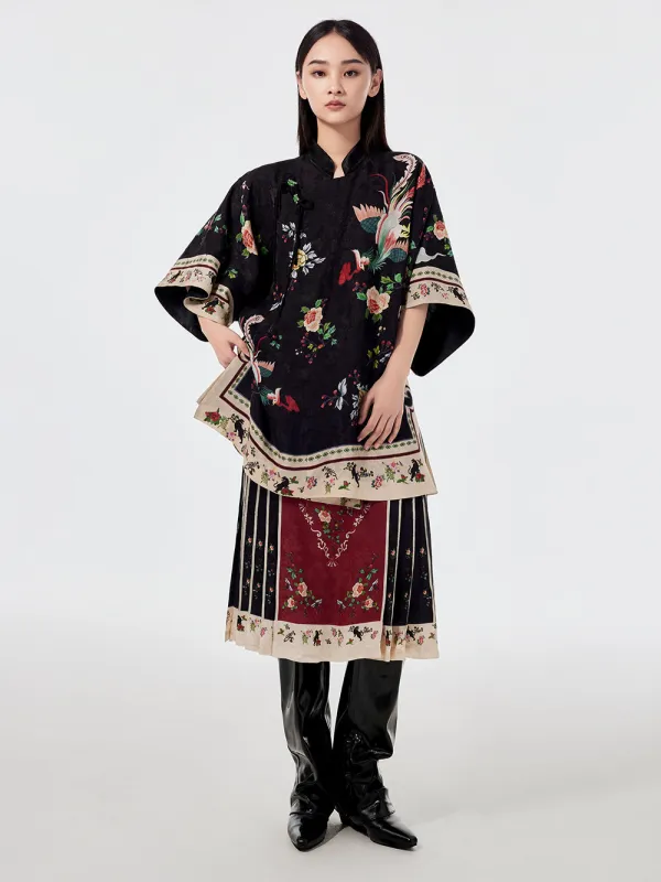 MUKZIN Chinese Stand Collar Printed Half-sleeved Shirt Dresses sold by Muzkin