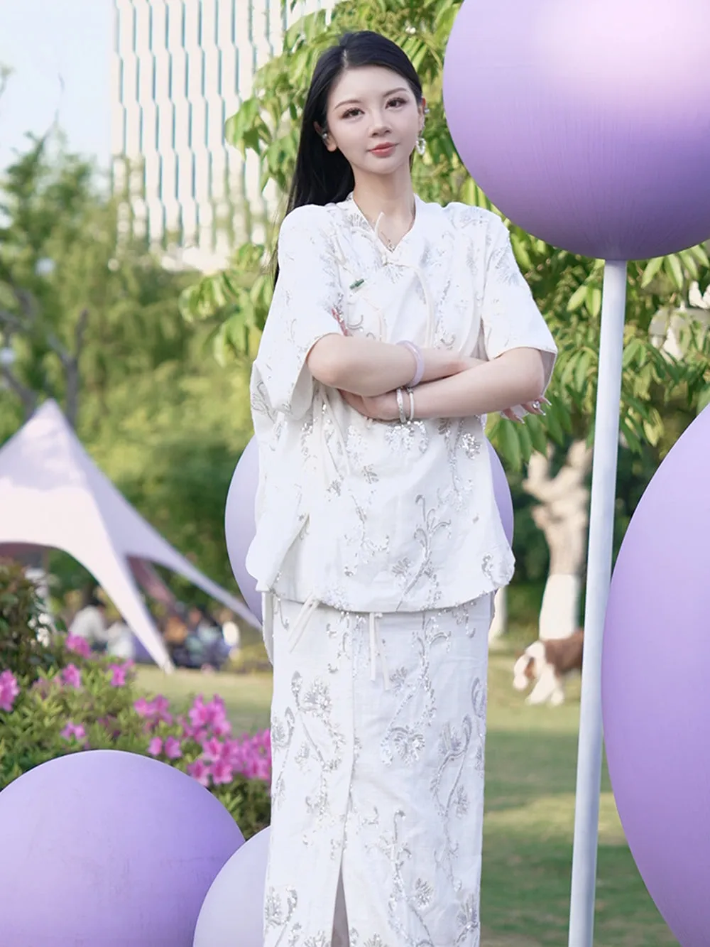 MUKZIN "Ode to the New Summer" Handmade Sequin Chinese-style Midi Skirt sold by Muzkin product image thumbnail 2