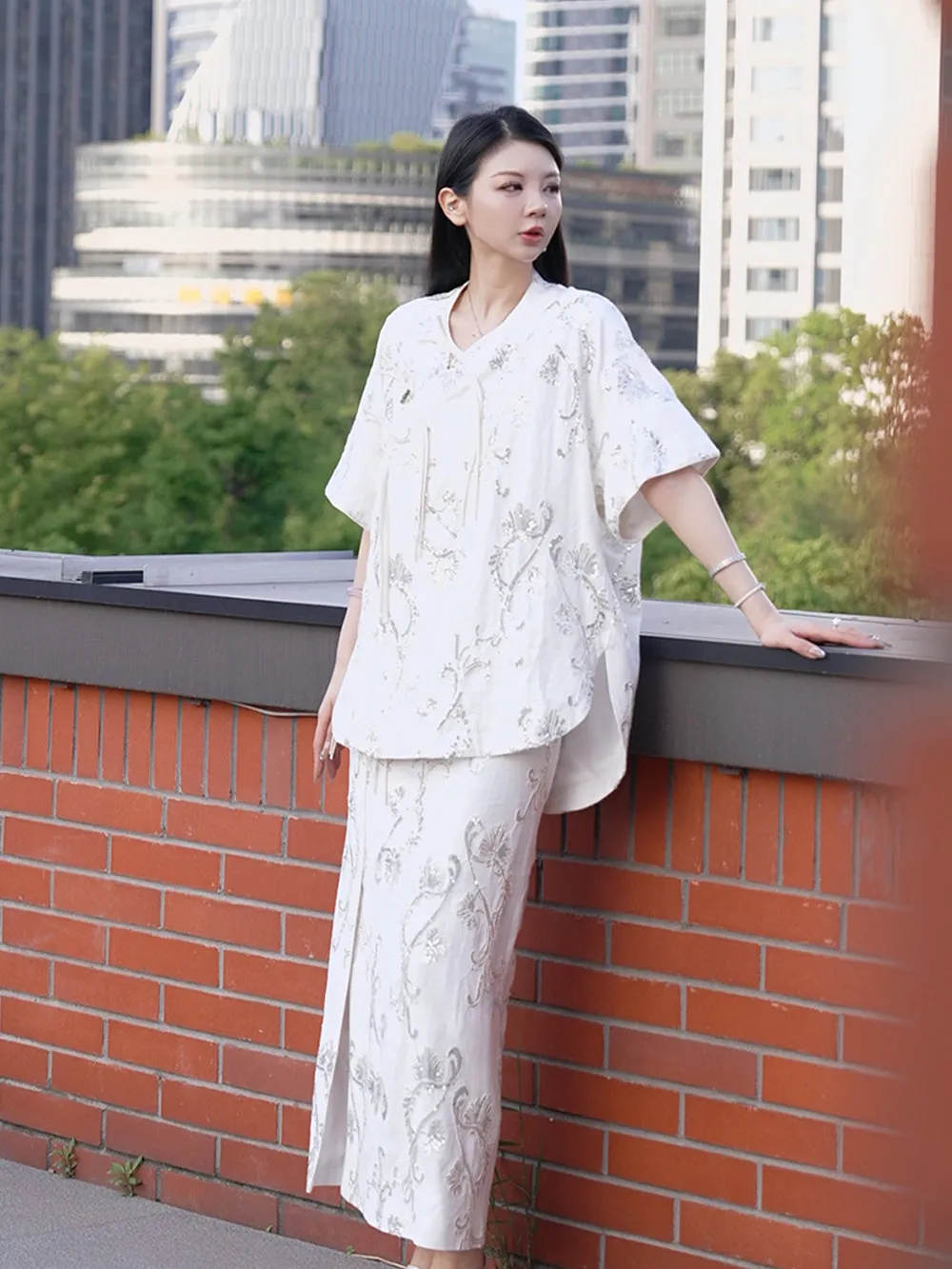 MUKZIN "Ode to the New Summer" Handmade Sequin Chinese-style Midi Skirt sold by Muzkin