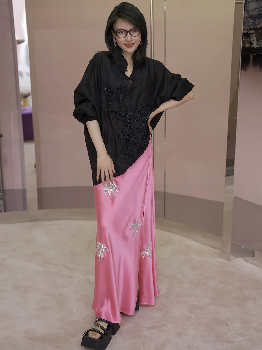MUKZIN Pink Embroidered Slit Skirt sold by Muzkin product image thumbnail 3
