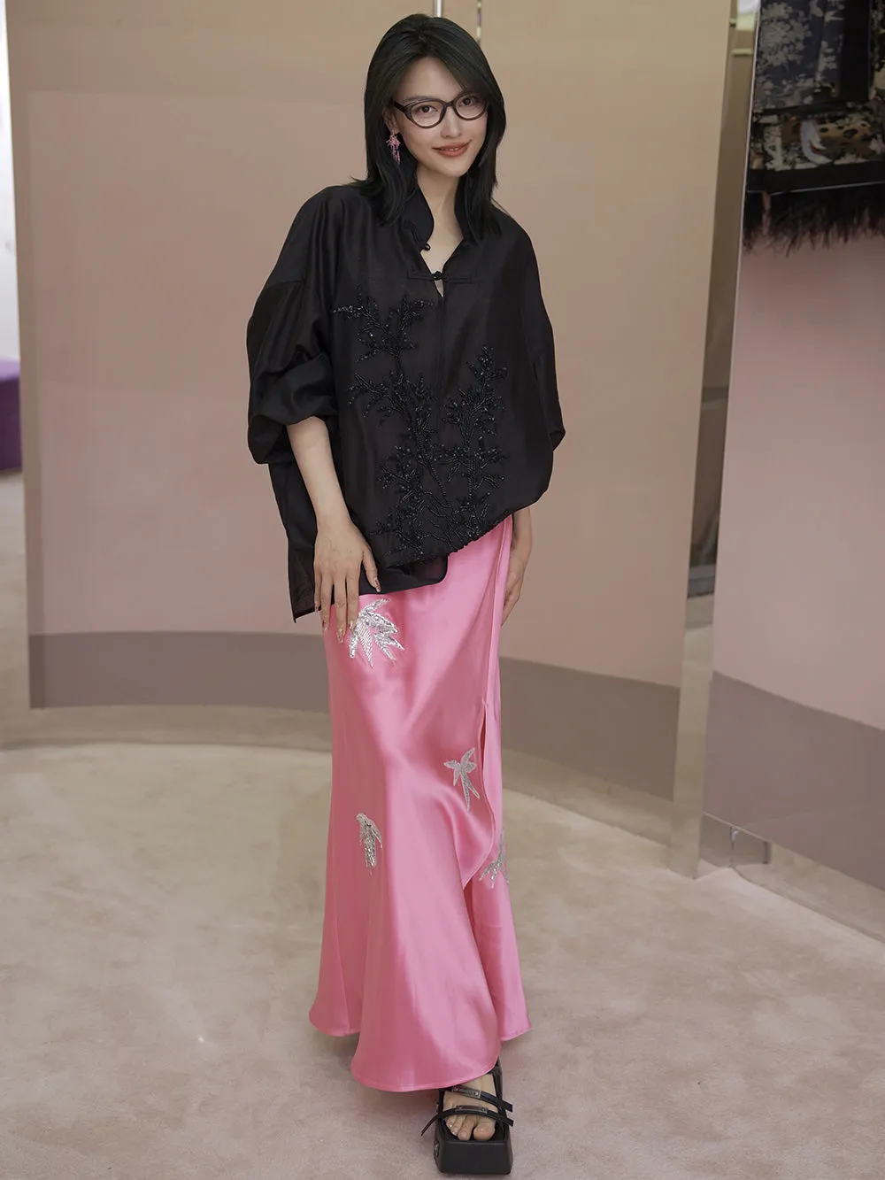 MUKZIN Pink Embroidered Slit Skirt sold by Muzkin product image thumbnail 2