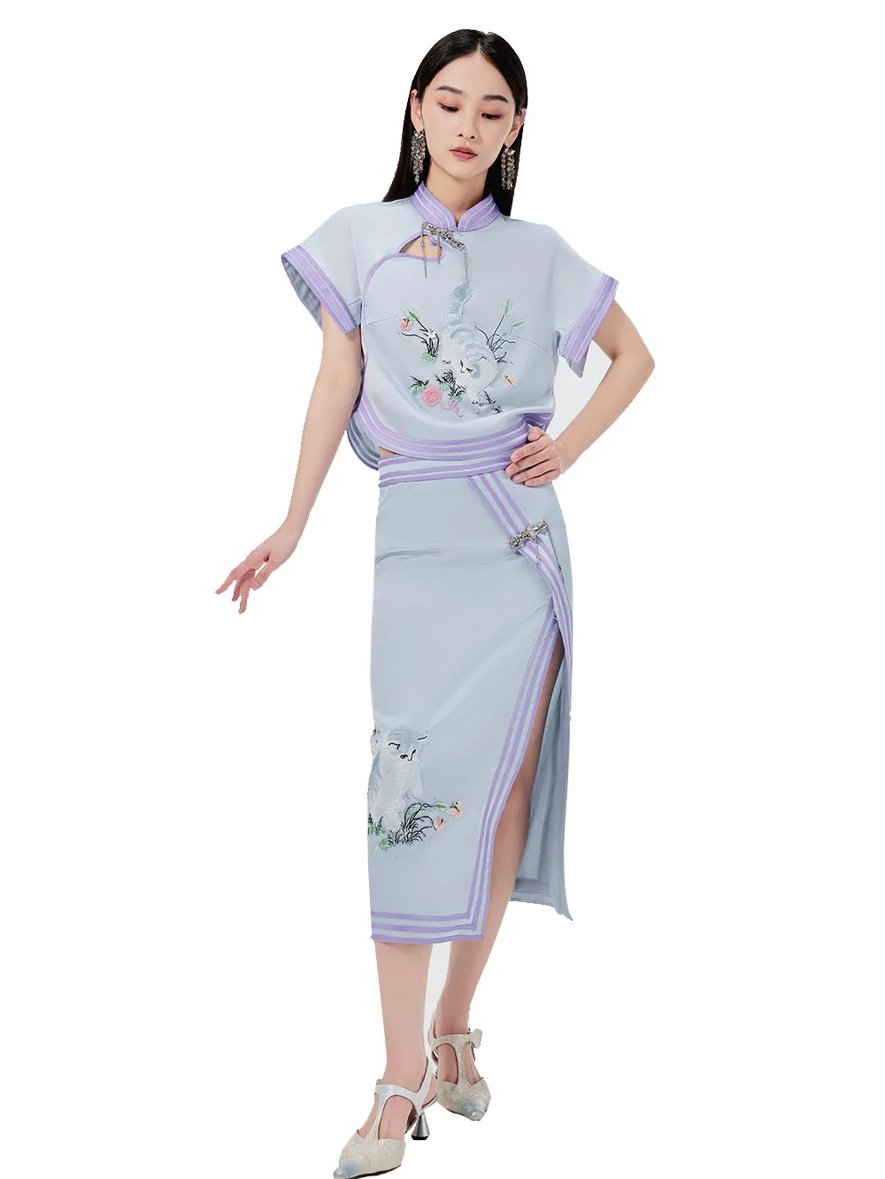 MUKZIN Cat Embroidered Chinese Style Cheongsam Short T-shirt sold by Muzkin product image thumbnail 2