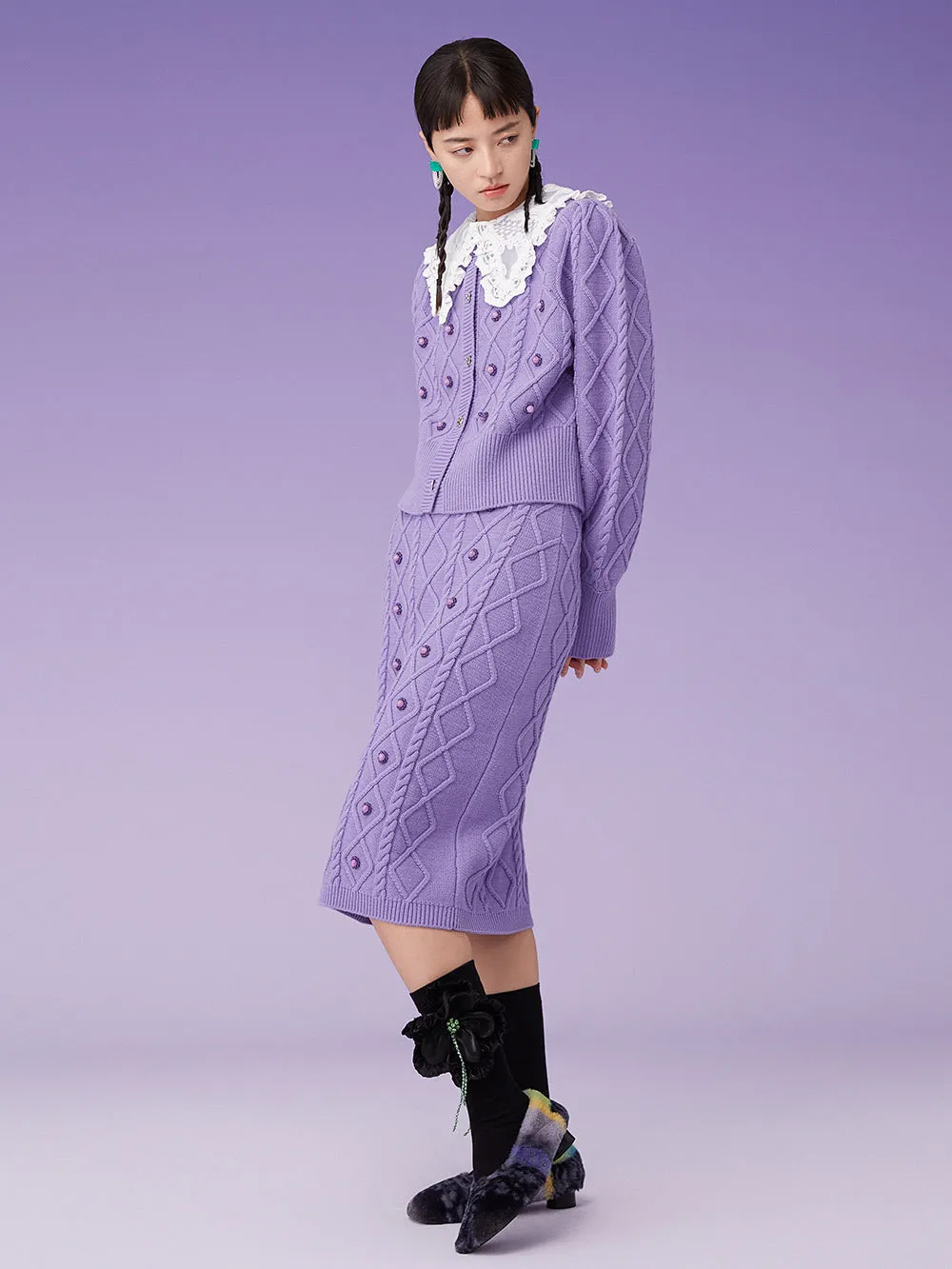 MUKZIN Criss Cross Knit Pueple Long Skirt sold by Muzkin product image thumbnail 4