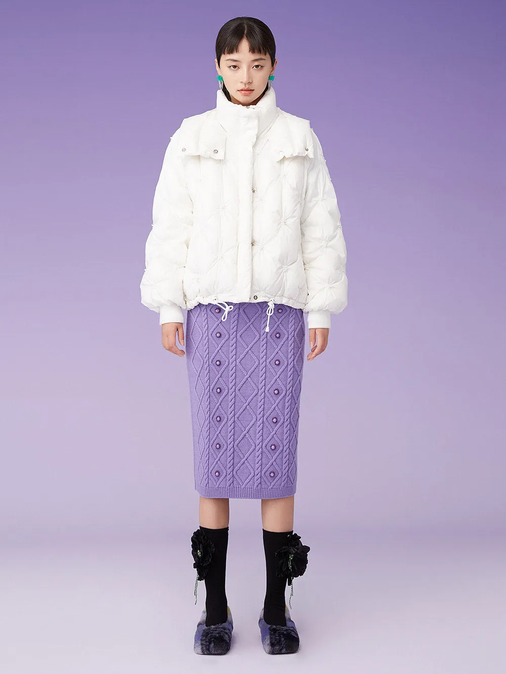 MUKZIN Criss Cross Knit Pueple Long Skirt sold by Muzkin