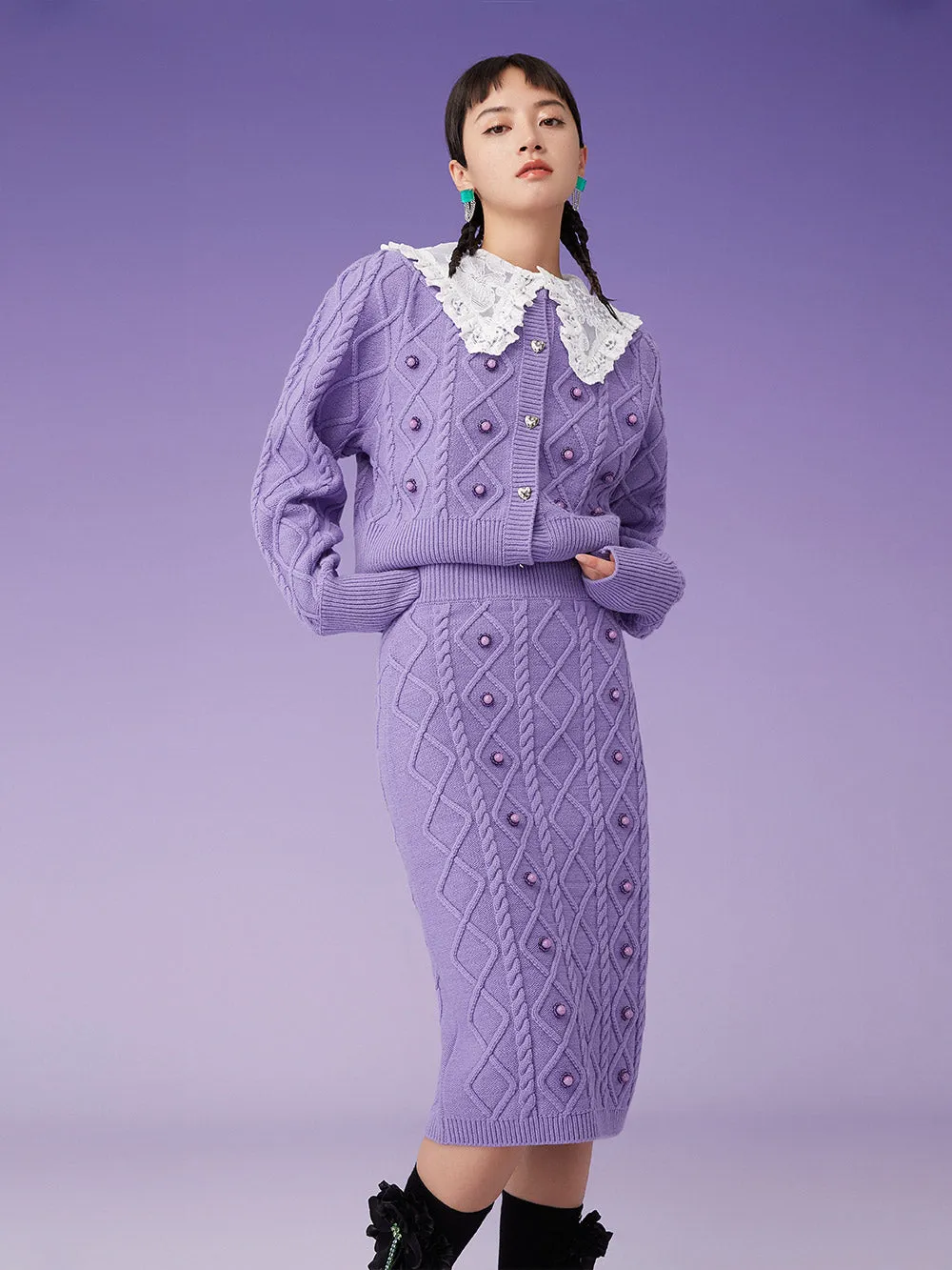 MUKZIN Criss Cross Knit Pueple Long Skirt sold by Muzkin product image thumbnail 2