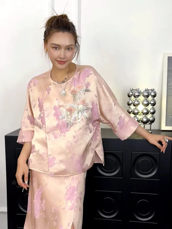 MUKZIN“Capsule Collection”Pink Chinese-style printed cardigan sold by Muzkin