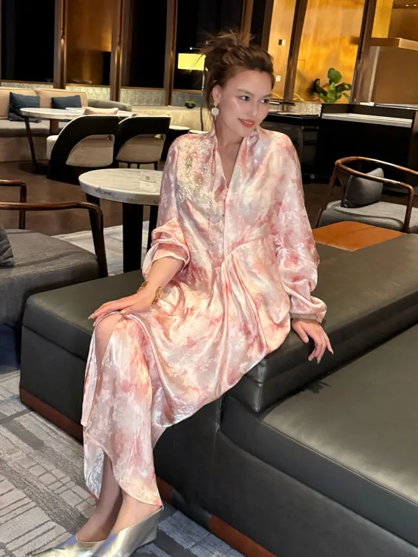 MUKZIN“Capsule Collection”Orange new Chinese-style printed maxi dress sold by Muzkin