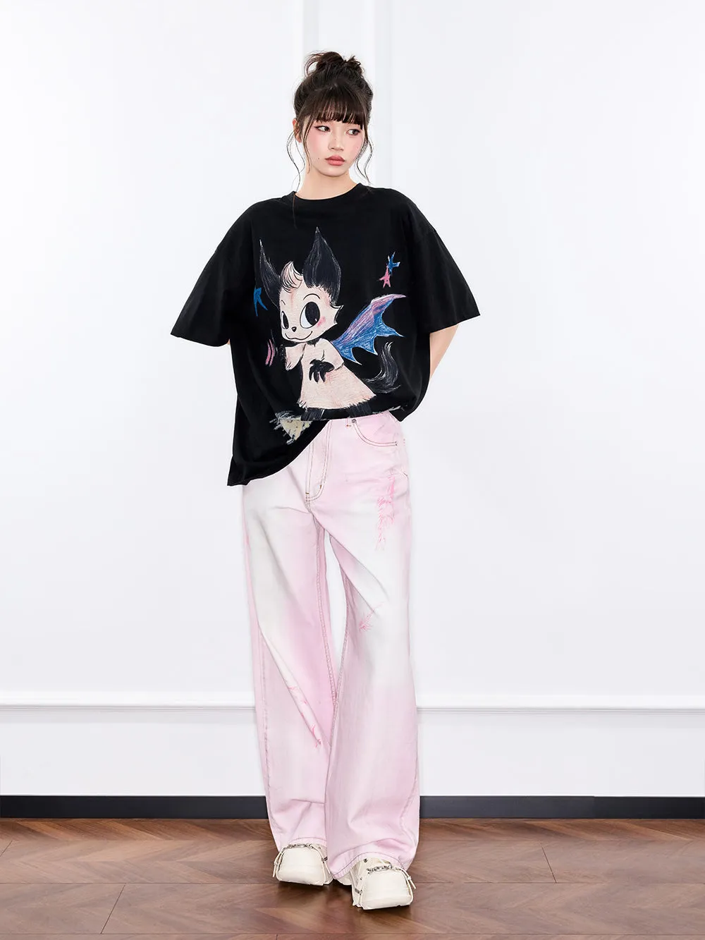 Mukzin "Ode To The New Summer"Chinese-Style Pink Loose And Casual Jeans sold by Muzkin product image thumbnail 3