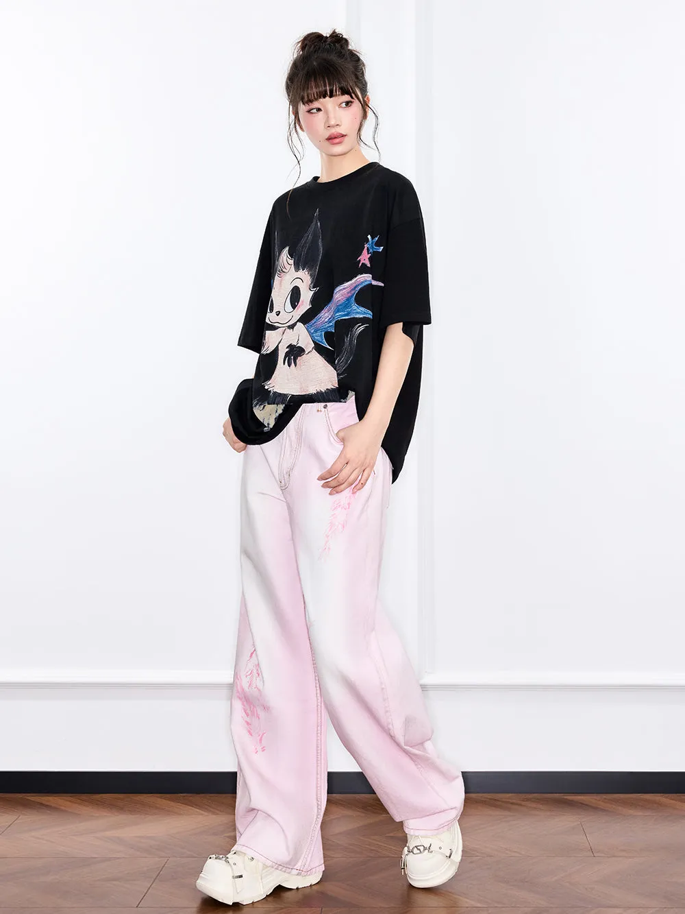 Mukzin "Ode To The New Summer"Chinese-Style Pink Loose And Casual Jeans sold by Muzkin product image thumbnail 2