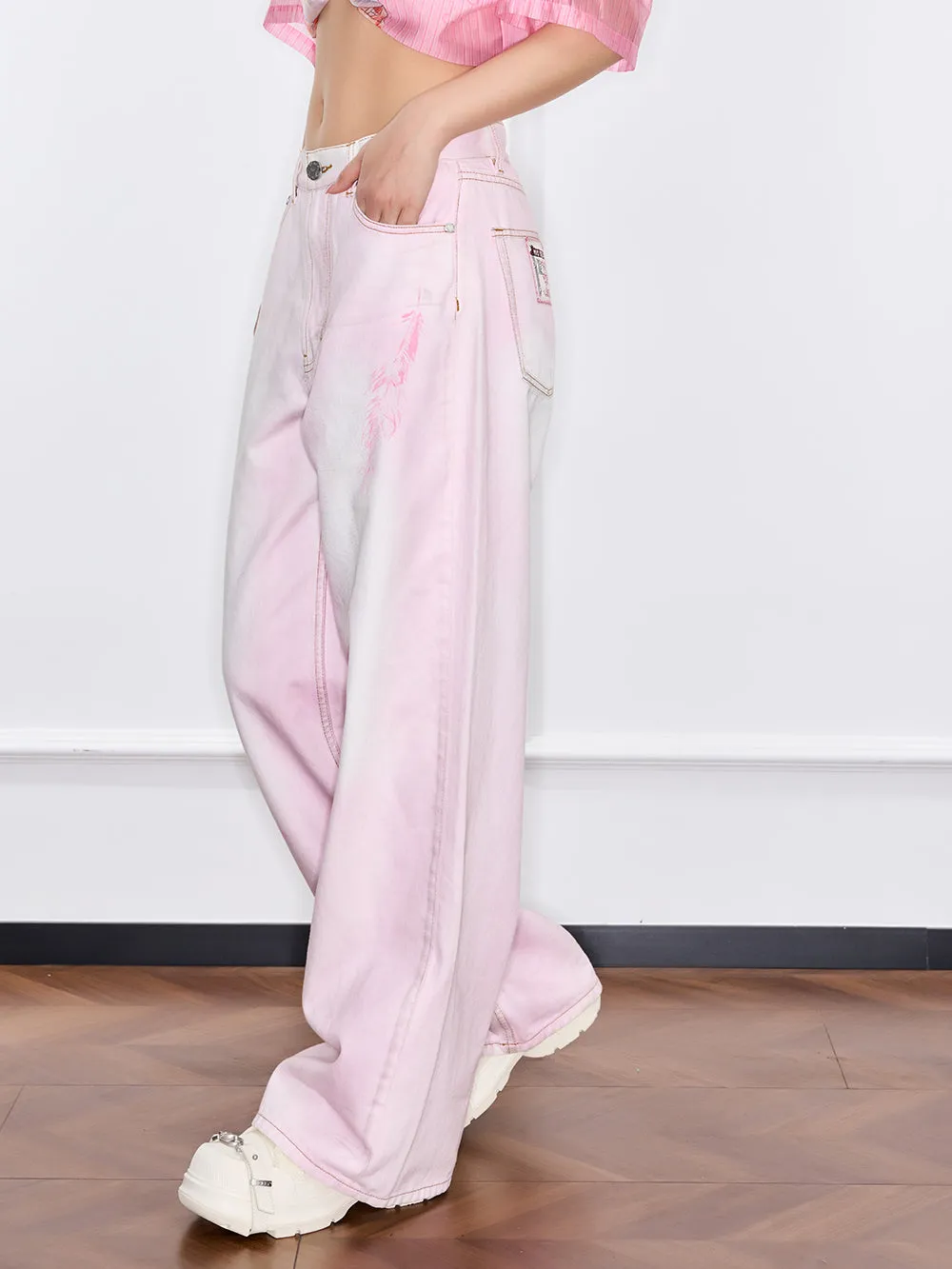 Mukzin "Ode To The New Summer"Chinese-Style Pink Loose And Casual Jeans sold by Muzkin product image thumbnail 5