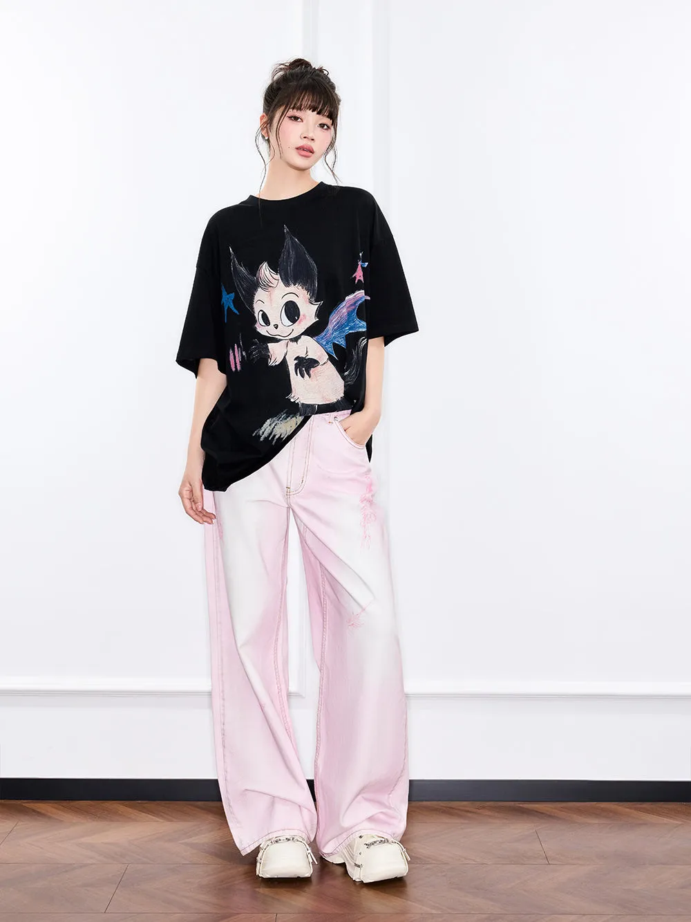 Mukzin "Ode To The New Summer"Chinese-Style Pink Loose And Casual Jeans sold by Muzkin product image thumbnail 4