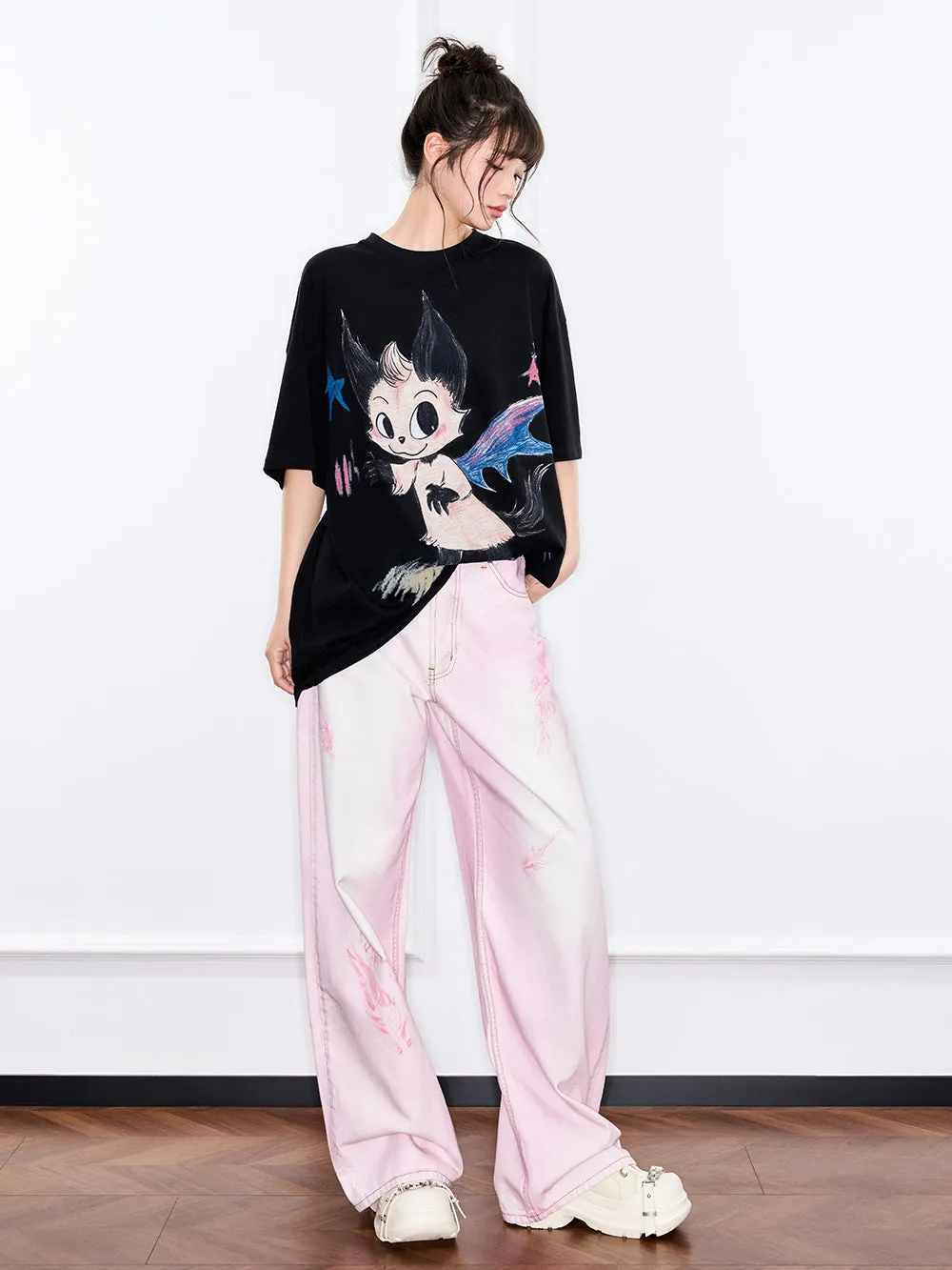 Mukzin "Ode To The New Summer"Chinese-Style Pink Loose And Casual Jeans sold by Muzkin