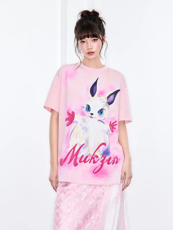 Mukzin "Ode To The New Summer"Dreamy Pink Printed Short-Sleeved T-Shirt sold by Muzkin