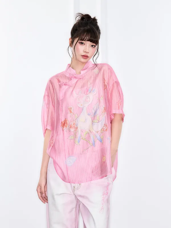 Mukzin "Ode To The New Summer" New Chinese-Style Shirt With Frog Buttons At The Collar And Printed Patterns sold by Muzkin