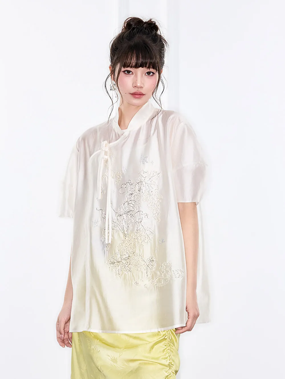 Mukzin "Ode To The New Summer"Short-Sleeved Shirt With New Chinese-Style Frog Buttons On The Placket sold by Muzkin product image thumbnail 5