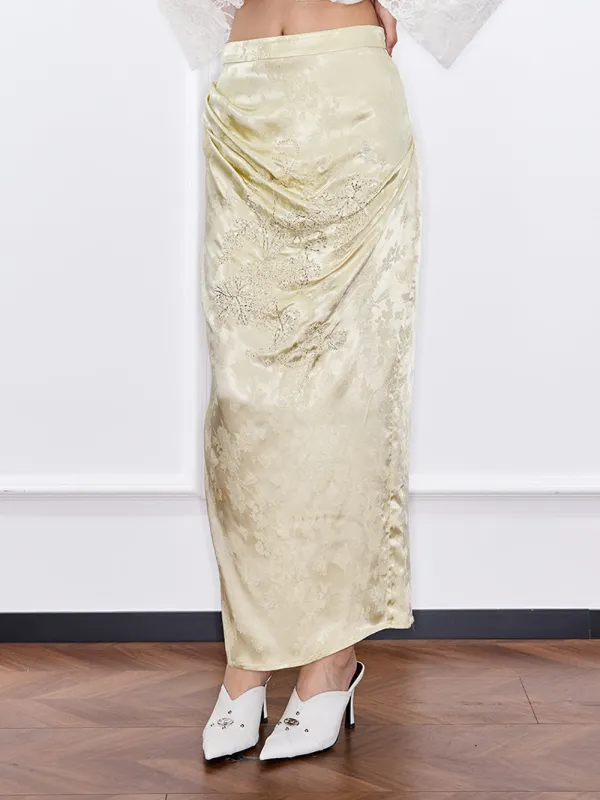 Mukzin "Ode To The New Summer"Light Yellow Elegant Split Pencil Skirt sold by Muzkin