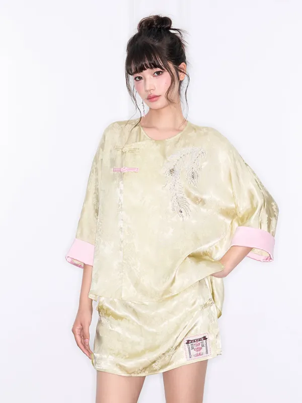 Mukzin "Ode To The New Summer"New Chinese-Style Embroidered Shirt With Frog Buttons On The Placket sold by Muzkin