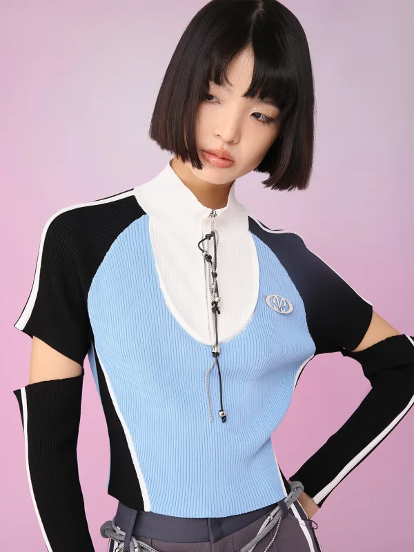 MUKZIN Contrast-panel Knitted Cropped Slim Cardigan sold by Muzkin