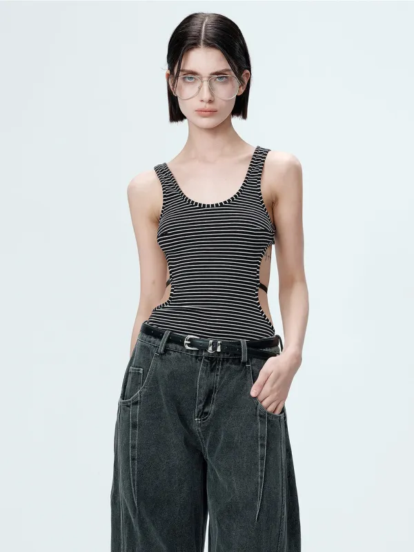 MUKTANK×MODULER Backless one-piece snap-buttoned tight-fitting tank top sold by Muzkin