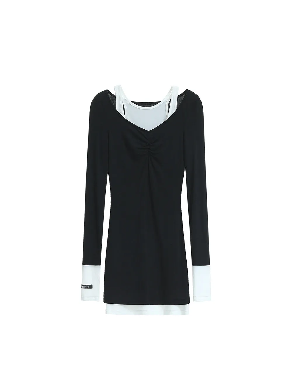 MUKTANK×MODULER Tencel fake two-piece knitted dress with contrasting colors and a slim fit sold by Muzkin product image thumbnail 2