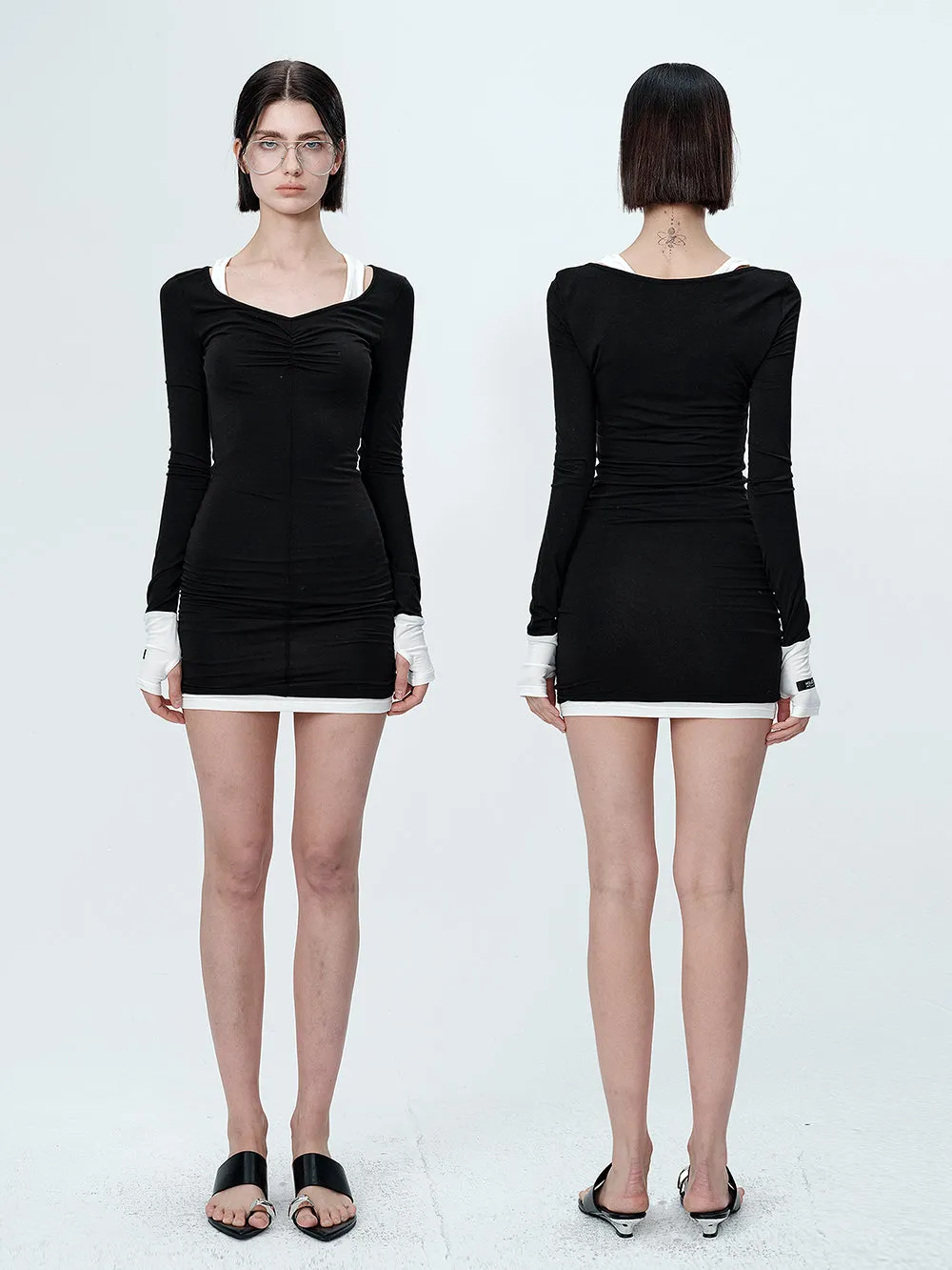 MUKTANK×MODULER Tencel fake two-piece knitted dress with contrasting colors and a slim fit sold by Muzkin product image thumbnail 5